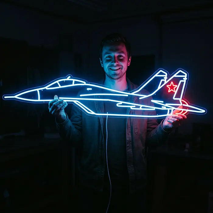 MiG-29 Fighter Jet Set Neon LED Sign – 4 Designs, Dimmable | Aviation Decor