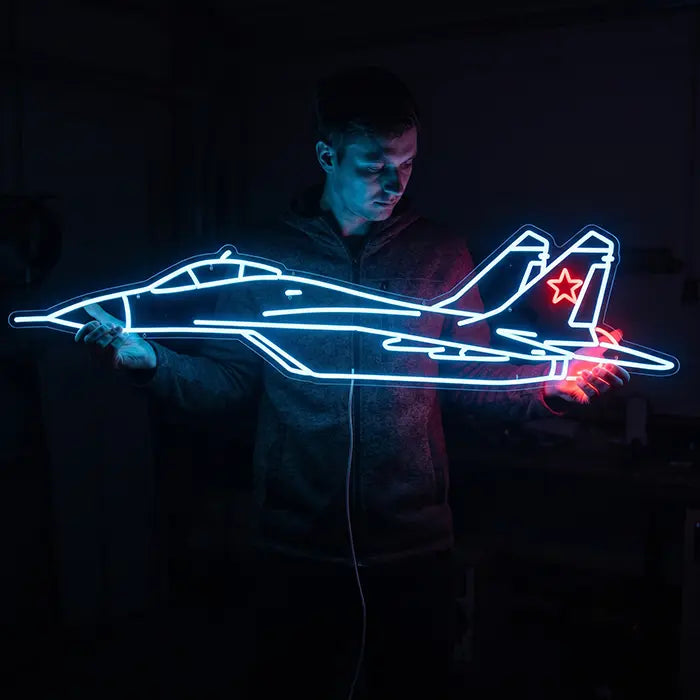 MiG-29 Fighter Jet Set Neon LED Sign – 4 Designs, Dimmable | Aviation Decor