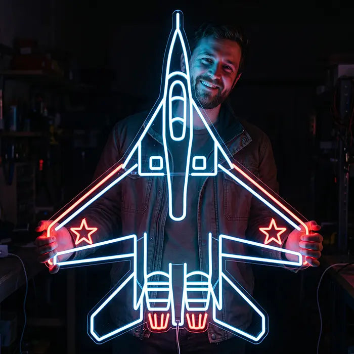 MiG-29 Fighter Jet Set Neon LED Sign – 4 Designs, Dimmable | Aviation Decor