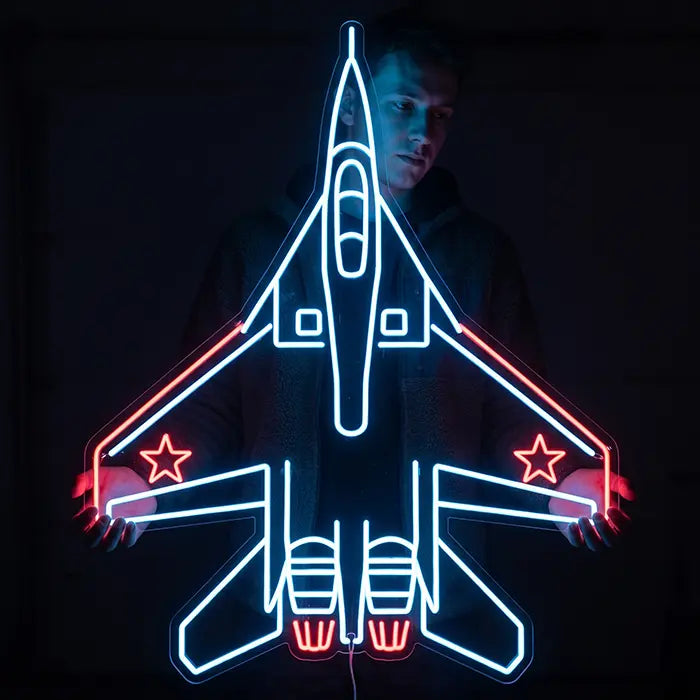 MiG-29 Fighter Jet Set Neon LED Sign – 4 Designs, Dimmable | Aviation Decor