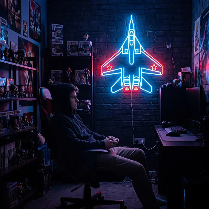 MiG-29 Fighter Jet Set Neon LED Sign – 4 Designs, Dimmable | Aviation Decor