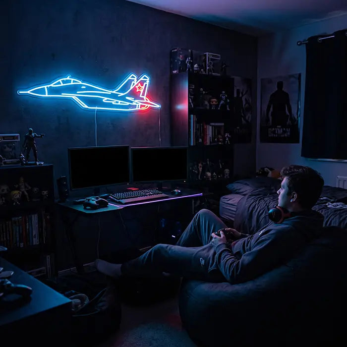 MiG-29 Fighter Jet Set Neon LED Sign – 4 Designs, Dimmable | Aviation Decor