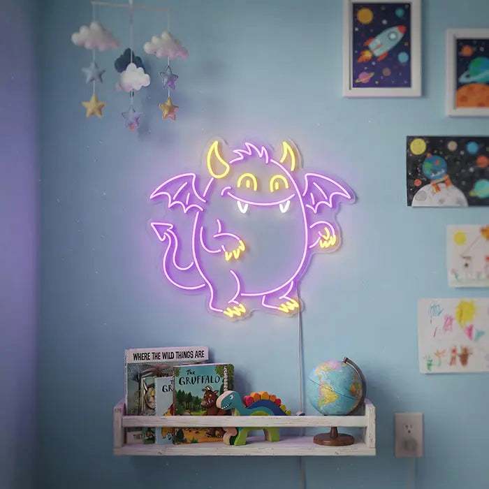 Pummel-Monster Neon LED Schild – Dimmbar mit Fernbedienung | Monster Kinderzimmer Deko