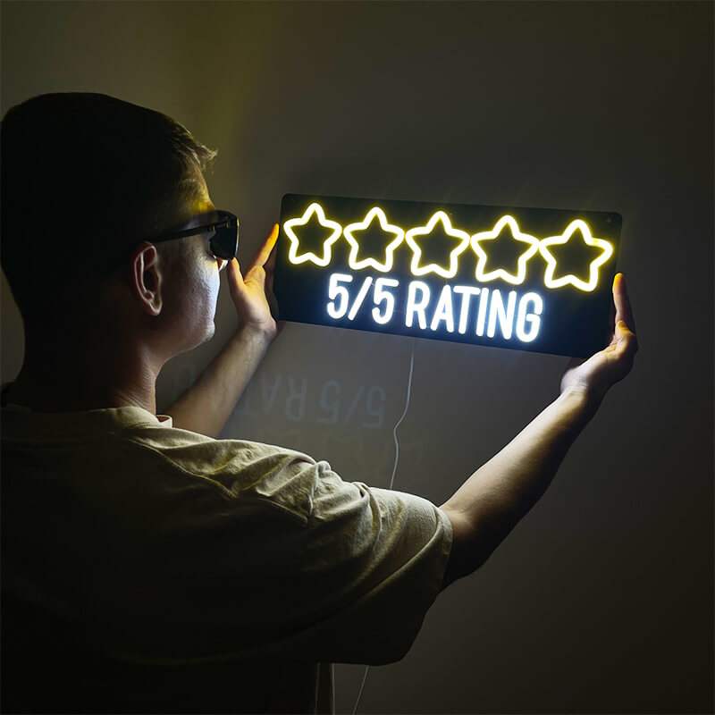 Fünf Sterne Neon LED Schild USB – Top-Bewertung als Deko für Restaurants