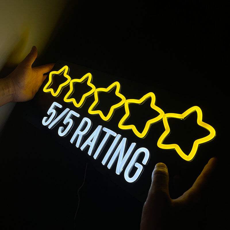 5 Star Rating Schriftzug Neon LED – goldenes USB-Leuchtschild für Bewertungs-Statements