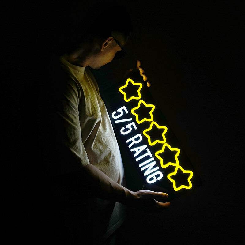 Sterne Neon LED Schild beleuchtet – 5 Star Rating als handgefertigte Wanddeko
