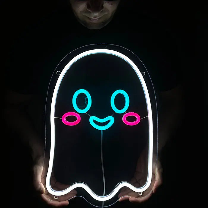 Neonová LED cedule Bubu malý duch – USB, stmívatelné | Halloween pro dětský pokoj