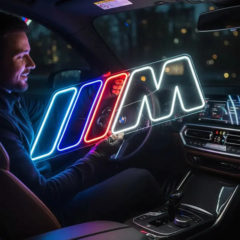 BMW M-Streifen Neon LED Schild USB – Auto Fan Deko für die Garage