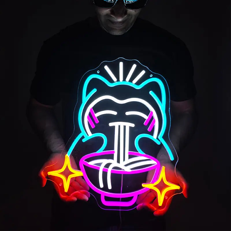Gemütliche LED-Neon-Beleuchtung im japanischen Stil mit Relaxo-Motiv für Gaming-Zimmer oder Küchen