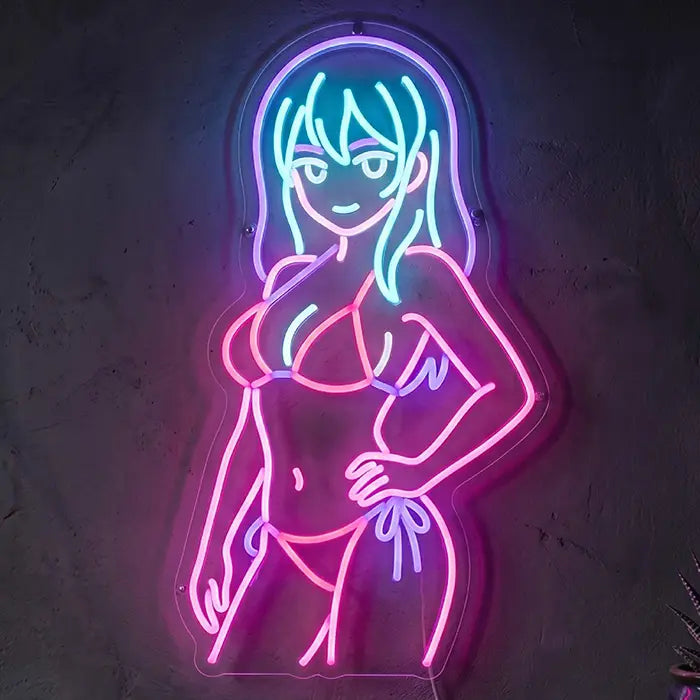 Caro Bunny Neon LED Schild – sexy Pin-Up Bunny Girl als Wanddeko
