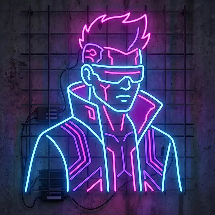 Cyborg Neon LED Schild – Cyberpunk Mensch-Maschine als Gaming-Wanddeko