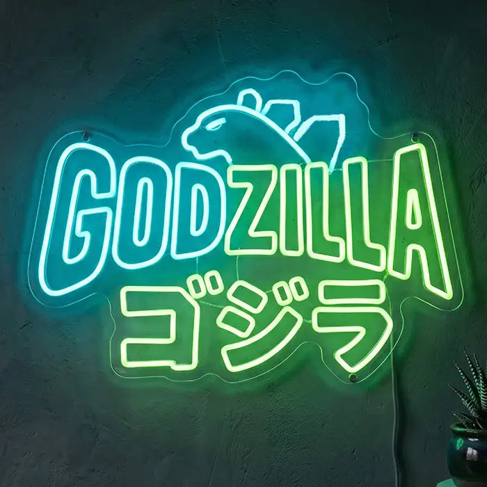 Godzilla Neon LED Schild – Schriftzug im japanischen Stil als Wanddeko