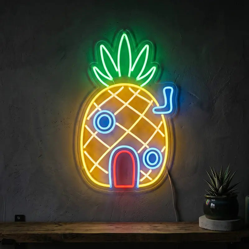 Ananas Haus Neon LED Schild – SpongeBob Bikini Bottom als USB Wanddeko auf 6 mm Acrylglas
