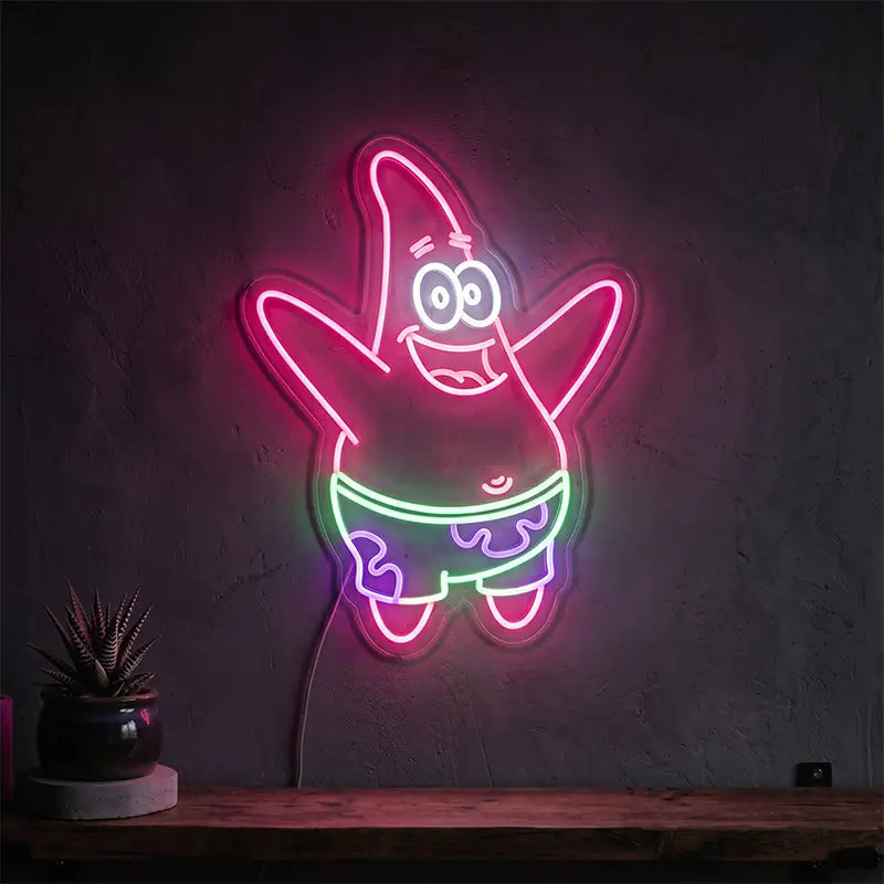 Happy Patrick Neon LED Schild – SpongeBob Charakter als USB Wanddeko auf 6 mm Acrylglas