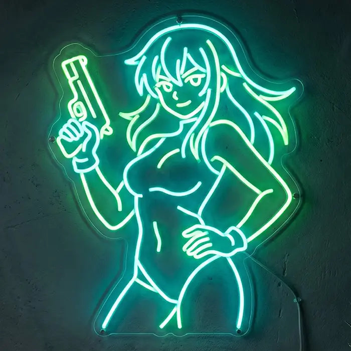Miaukuza Neon LED Schild – Dark Angel Anime Girl als Statement Wanddeko