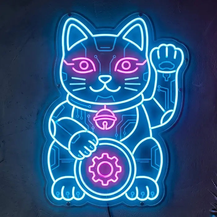 Cyber Futura Katze Neon LED Schild 12V – stylische Katze als Anime Wanddeko