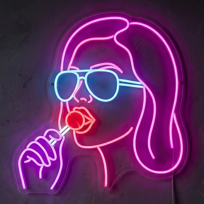 Girl with Lollipop Neon LED Sign – Dimmable with Remote | Pop Art Wall Decor