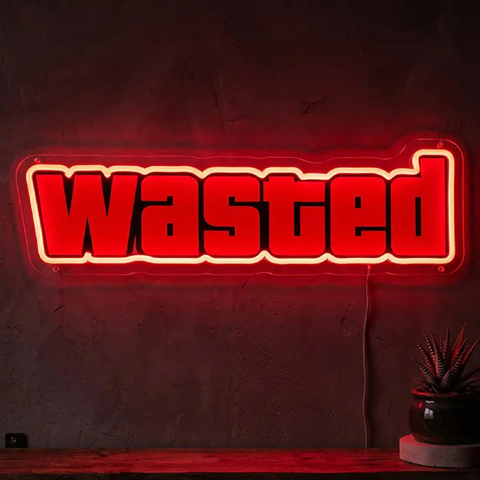 WASTED Neon LED Schild – USB Leuchtschild | GTA Game Over Gaming Deko