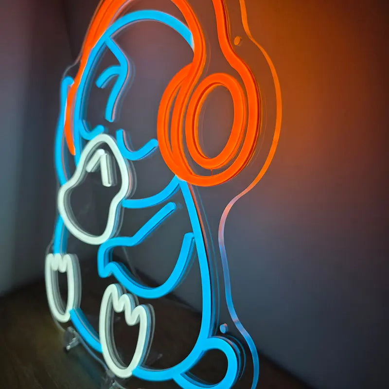 Individuelles Neon-Schild für Gamer: Psyduck mit Kopfhörern als stimmungsvolles Licht für den Schreibtisch