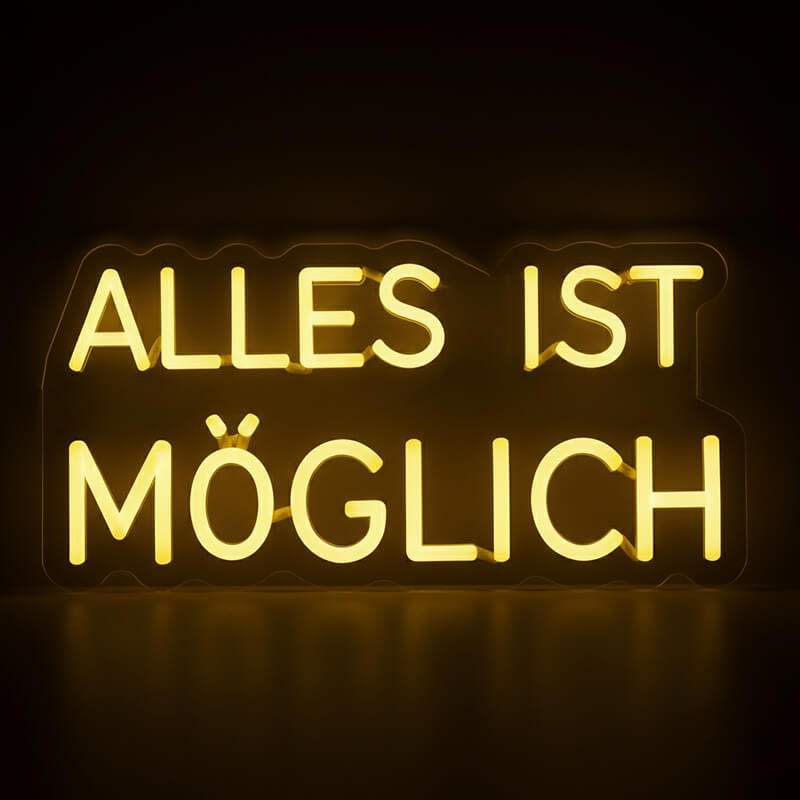 Alles Ist Möglich Neon LED beleuchtet – gelber Schriftzug als USB-Leuchtschild