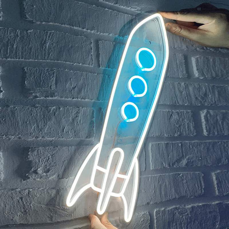 Weltraum Rakete Neon LED Schild USB – Space Deko fürs Kinderzimmer