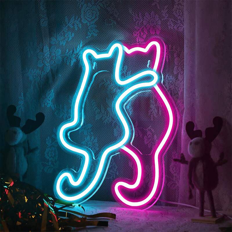Katzenfreunde Neon LED Schild handgefertigt – Katzen Adoption Tierheim Wanddeko