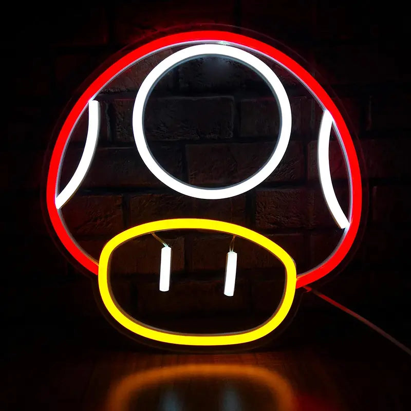 Super-Pilz Mario Neon LED Schild USB – Toad Gaming Deko fürs Zocker-Zimmer