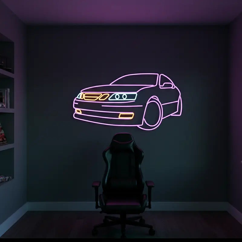 SAAB 9-5 Neonschild dimmbar 10 Stufen 12V mit Fernbedienung – handgefertigtes Auto Sign