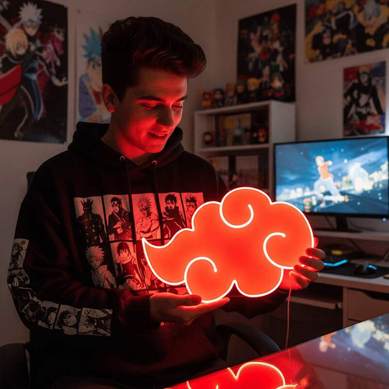 Akatsuki Neon LED Schild beleuchtet – rote Anime-Wolke als USB-Leuchtschild