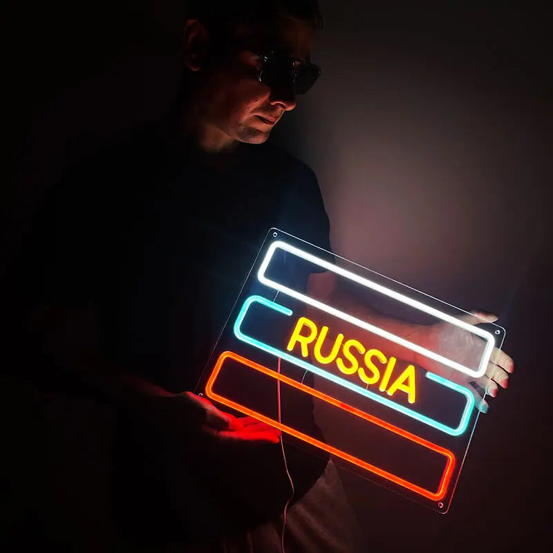 Russland Flagge Neon LED Schild USB – Patriotische Deko mit RUSSIA Schriftzug