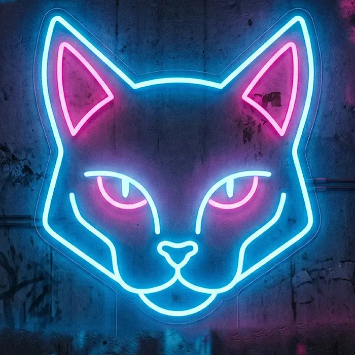 Cyber Cat Neon LED Schild USB – Cyberpunk Katze Wanddeko fürs Schreibtisch-Setup