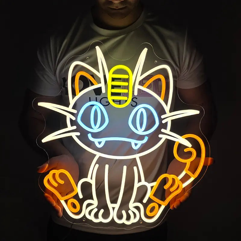 Mauzi LED Leuchtschild beleuchtet – Pokémon Lampe als Wanddeko
