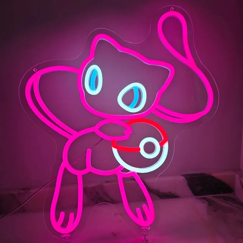 Atmosphärisches Mew Neon-Licht in leuchtendem Magenta als Highlight für ein Gaming-Setup oder Schlafzimmer.