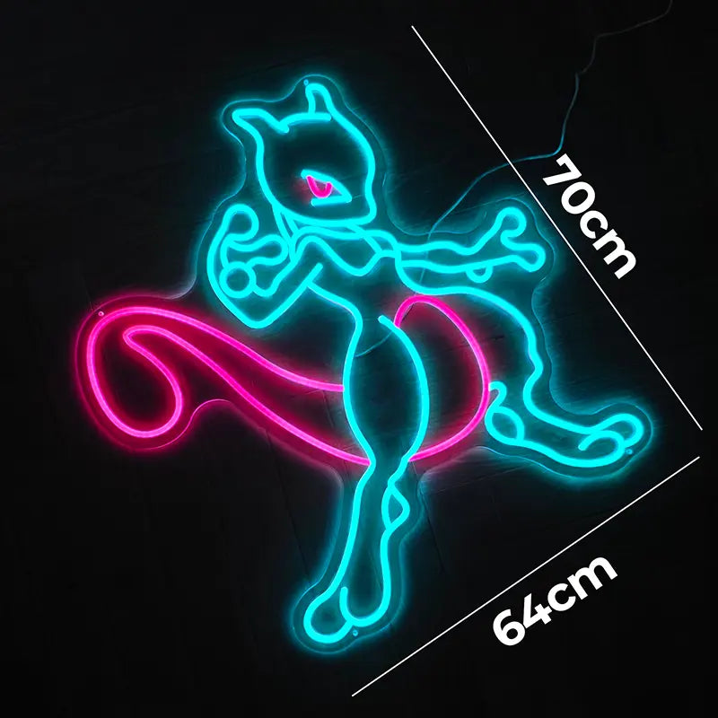 Hochwertiges Pokémon Neon-Schild für Sammler: Mewtwo (Mewtu) als atmosphärische Lichtquelle im Gaming-Zimmer.