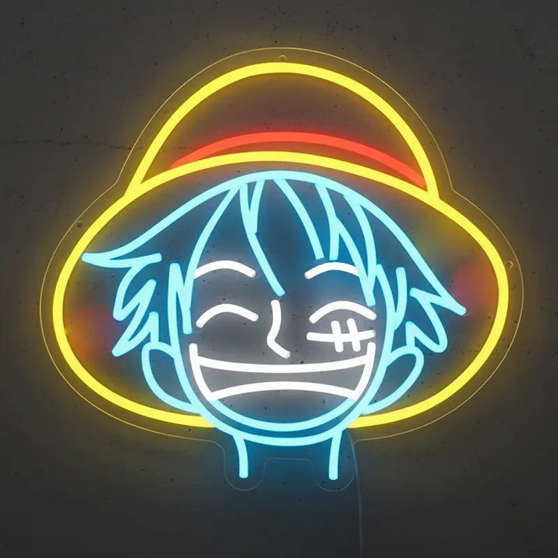 Strohhut Luffy One Piece Neon LED Schild USB – Anime Deko fürs Jugendzimmer