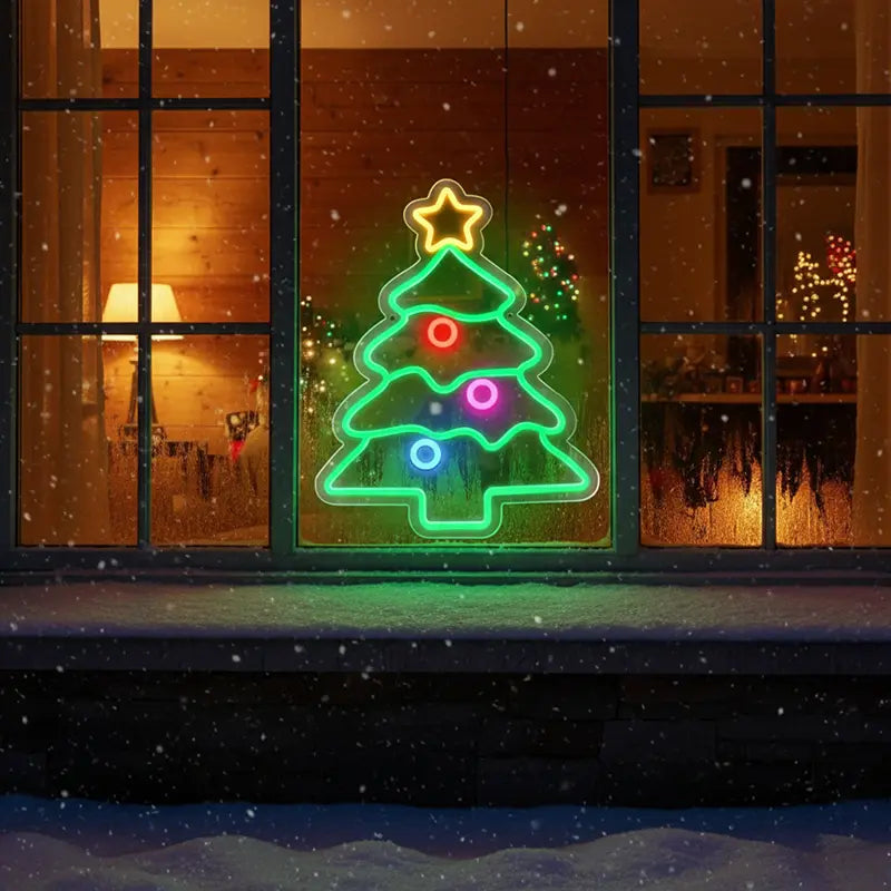 Weihnachtsbaum Neon LED Schild dimmbar 9 Stufen USB – Tannenbaum auf 6mm Acrylplatte