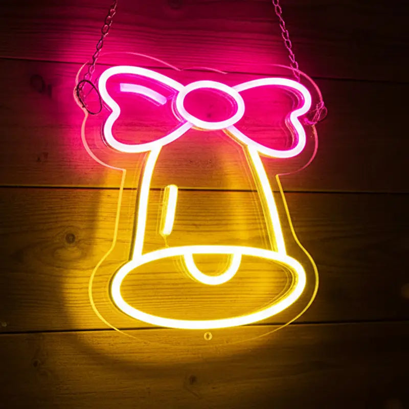 Glöckchen Neon LED Schild USB – Weihnachten Wanddeko für Wohnzimmer