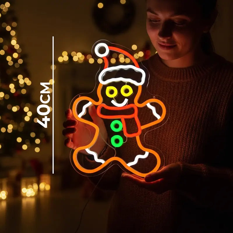 Lebkuchenmann Neon Schild dimmbar 9 Stufen USB – Weihnachtsmotiv fürs Schlafzimmer