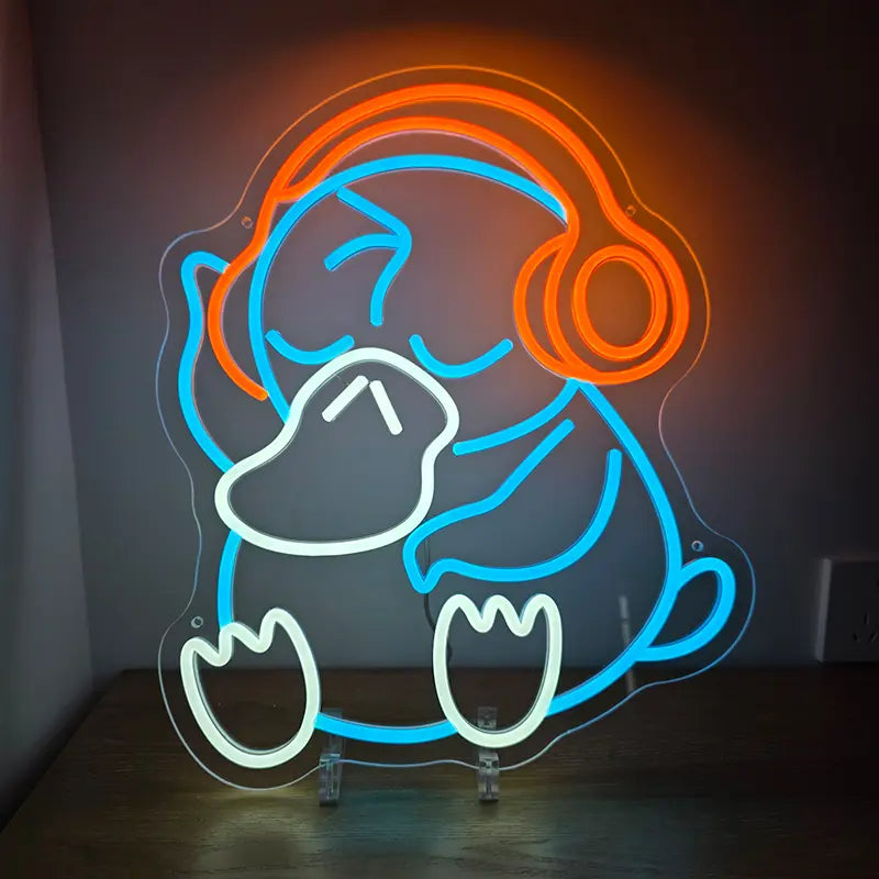 Enton (Psyduck) mit Kopfhörern als LED-Nachtlicht und Wanddekoration für das Zocker-Zimmer.