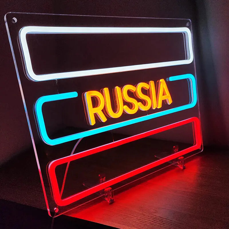 Russland Neonschild dimmbar 9 Stufen USB – handgefertigte moderne Wanddeko