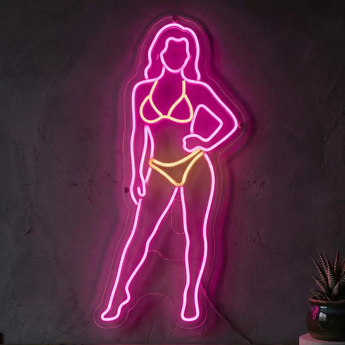 Siluette Beach Vibes Neon LED Schild – Strand-Motiv als Sommer Wanddeko
