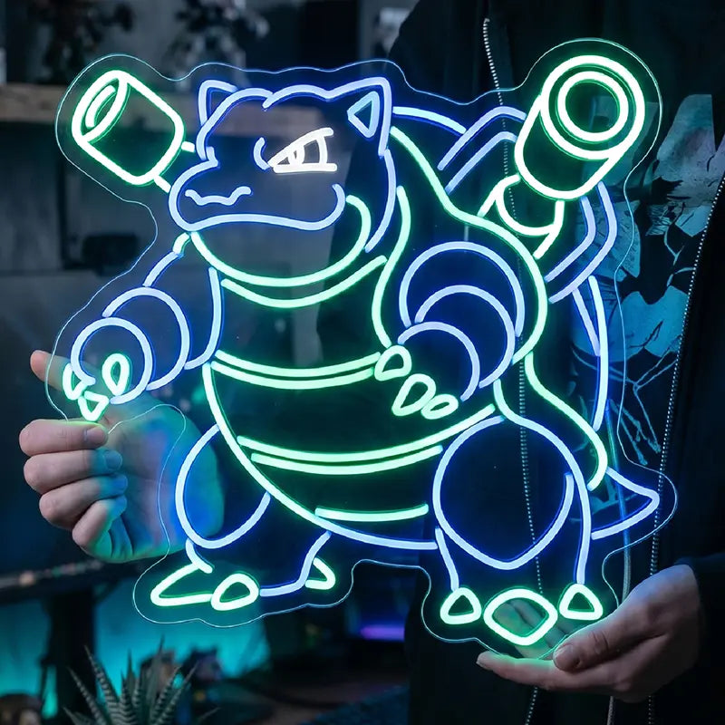 Pokémon Turtok Blastoise Neon LED Schild 12V – stehende Wasser-Pokémon Figur fürs Wohnzimmer