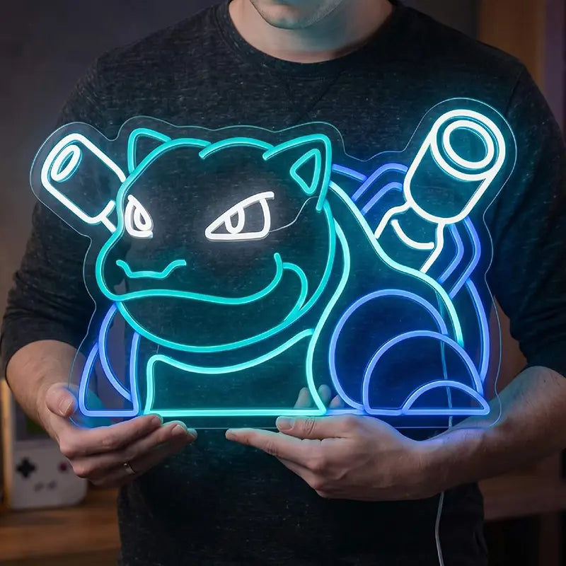 Pokémon Turtok Blastoise Kopf Neon LED Schild 12V – Wasser-Pokémon Deko fürs Gaming-Zimmer