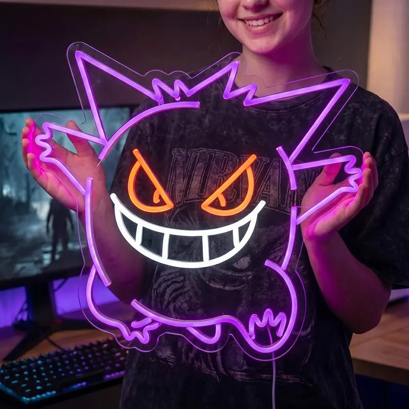 Gengar Pokémon Wandleuchte violett – LED Schild fürs Anime-Zimmer
