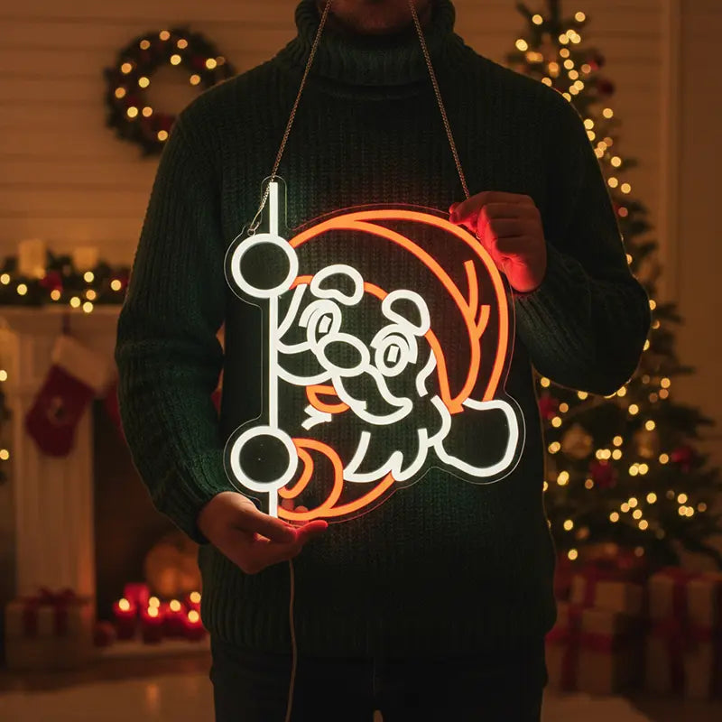Weihnachtsmann LED Leuchtschild beleuchtet – Gesicht-Figur Wanddeko