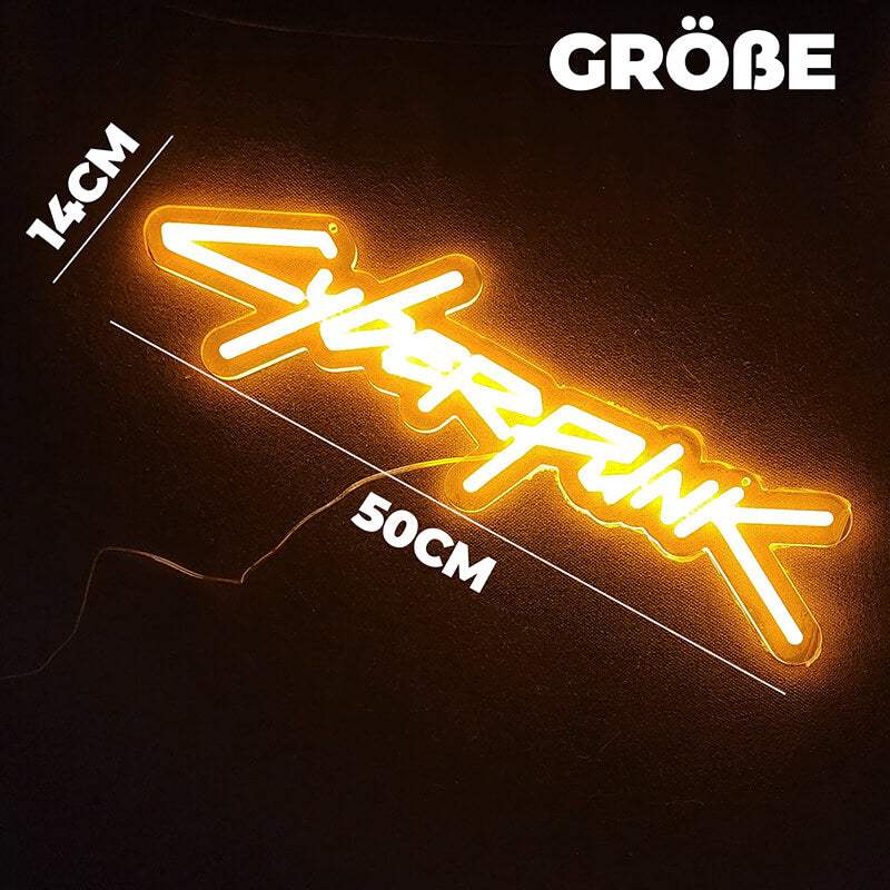 Cyberpunk Schriftzug Neon LED – handgefertigte Sci-Fi-Wanddeko für Streamer