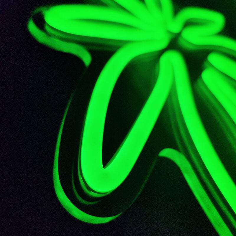 Hanfblatt Neon LED Schild auf 6mm Acrylplatte – Studentenzimmer Statement Deko