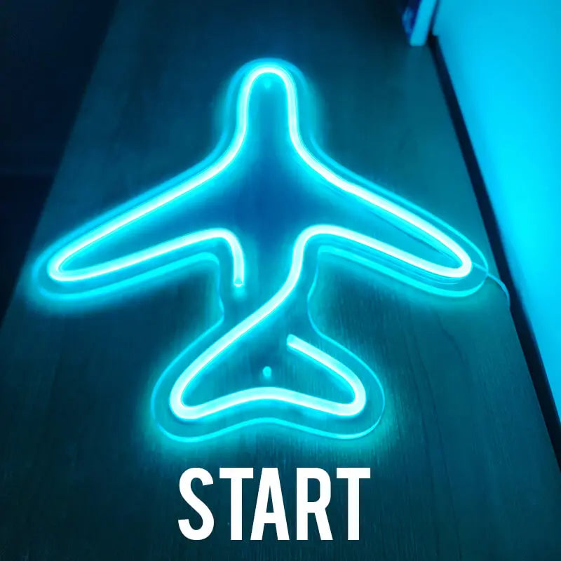Flugzeug Neon LED Schild handgefertigt – Reisebüro Schaufenster Beleuchtung
