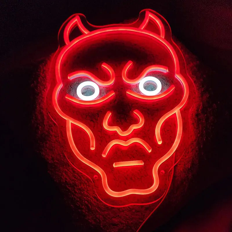 Hannya Maske Neon LED Schild handgefertigt – Sushi Restaurant und Asia Bar Deko