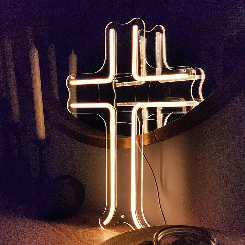 Heiliges Kreuz Neon LED Schild handgefertigt – Pfarrhaus und Jugendraum Deko